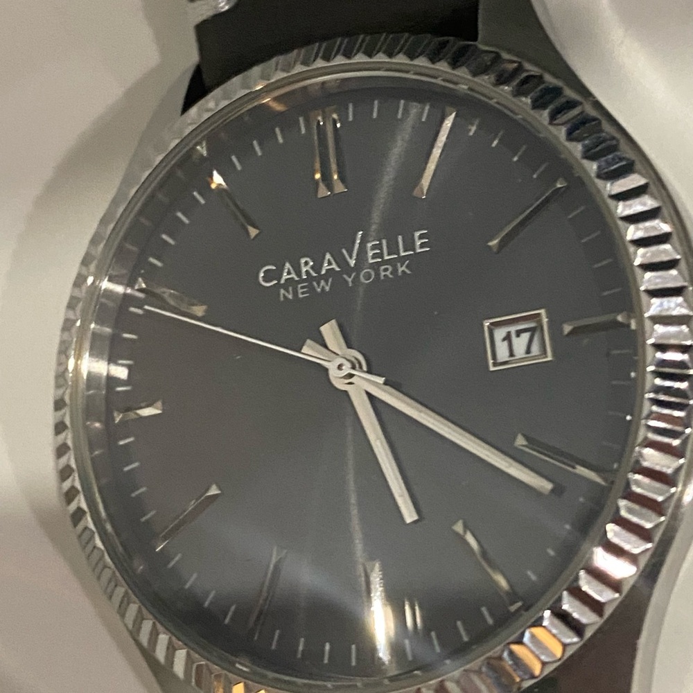 Caravelle Silver Watch Case with green Leather Strap - Picture 3 of 4